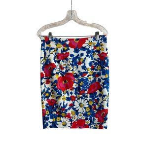 Boden Floral Pencil Skirt Lined Retro Multicolor Midi Cotton Blend US 8 Petite